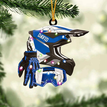 Personalized Motocross Helmet Light Christmas Ornament, Custom Name Racing Lovers Ornament ON1176