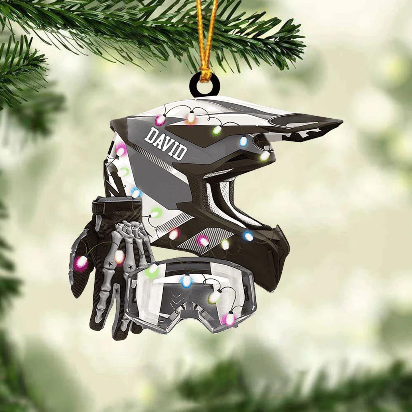 Personalized Motocross Helmet Light Christmas Ornament, Custom Name Racing Lovers Ornament ON1176