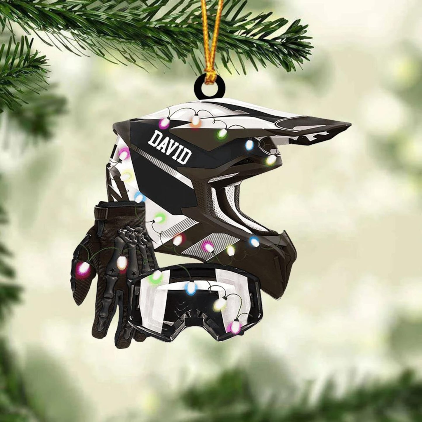 Personalized Motocross Helmet Light Christmas Ornament, Custom Name Racing Lovers Ornament ON1176