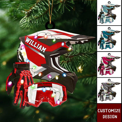 Personalized Motocross Helmet Light Christmas Ornament, Custom Name Racing Lovers Ornament ON1176