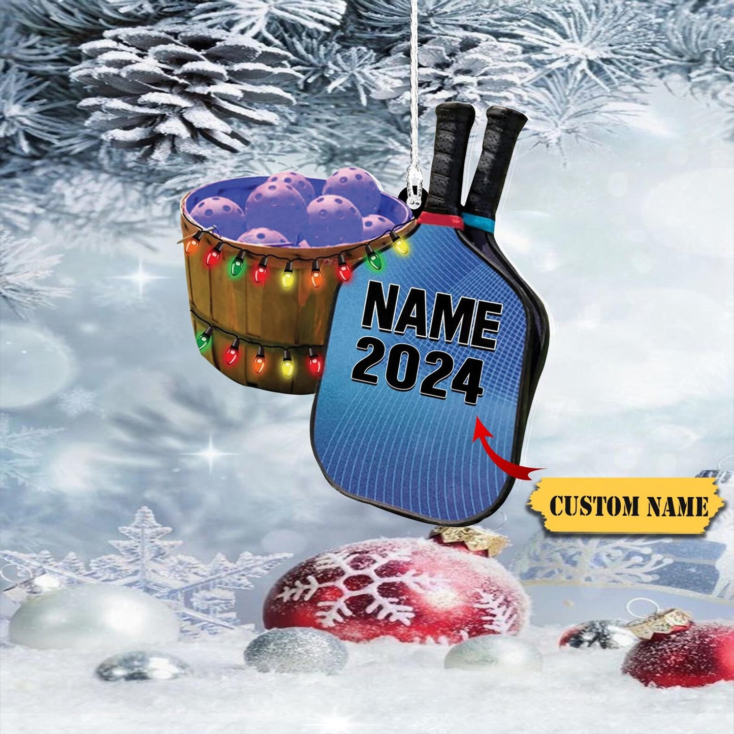 Personalized Pickleball Christmas Light Ornament 2024, Custom Name Pickleball Player Ornament ON1378