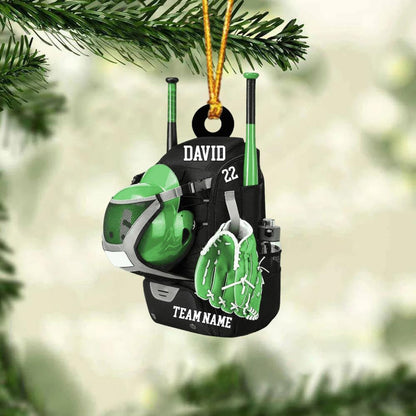 Personalized Baseball Bag Christmas Ornament, Custom Name Number Baseball Player Ornament ON1173