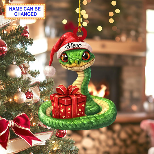 Personalized Snake With Santa Hat Christmas Ornament, Custom Name Cute Snake Ornament ON1456