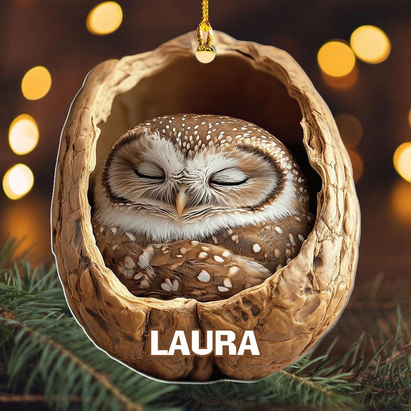 Personalized Sleeping Owl Ornament, Custom Name Owl Christmas Ornament ON1701