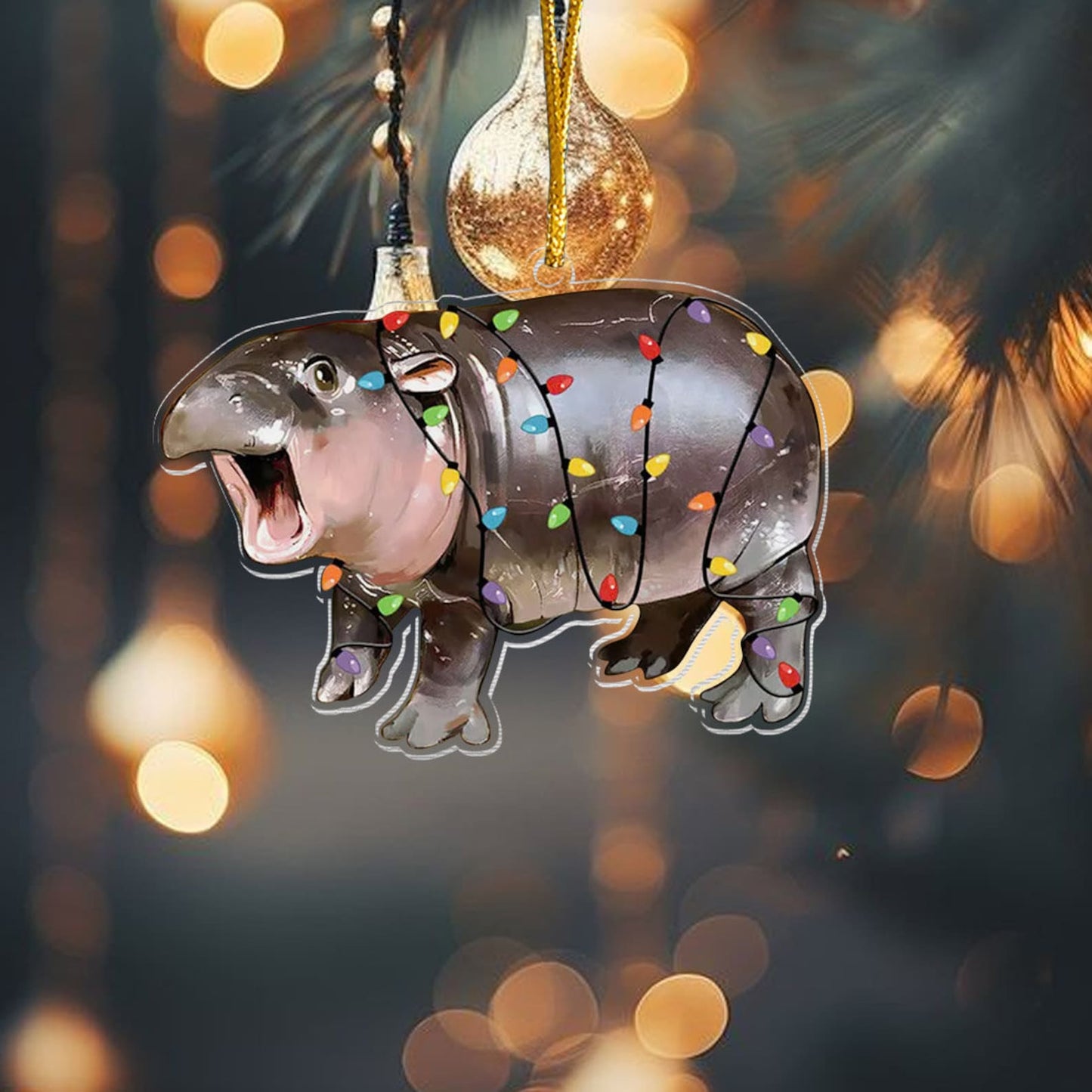 Cute Baby Hippo Moo Deng Light Christmas Ornament, Hippo Christmas Ornament ON0883