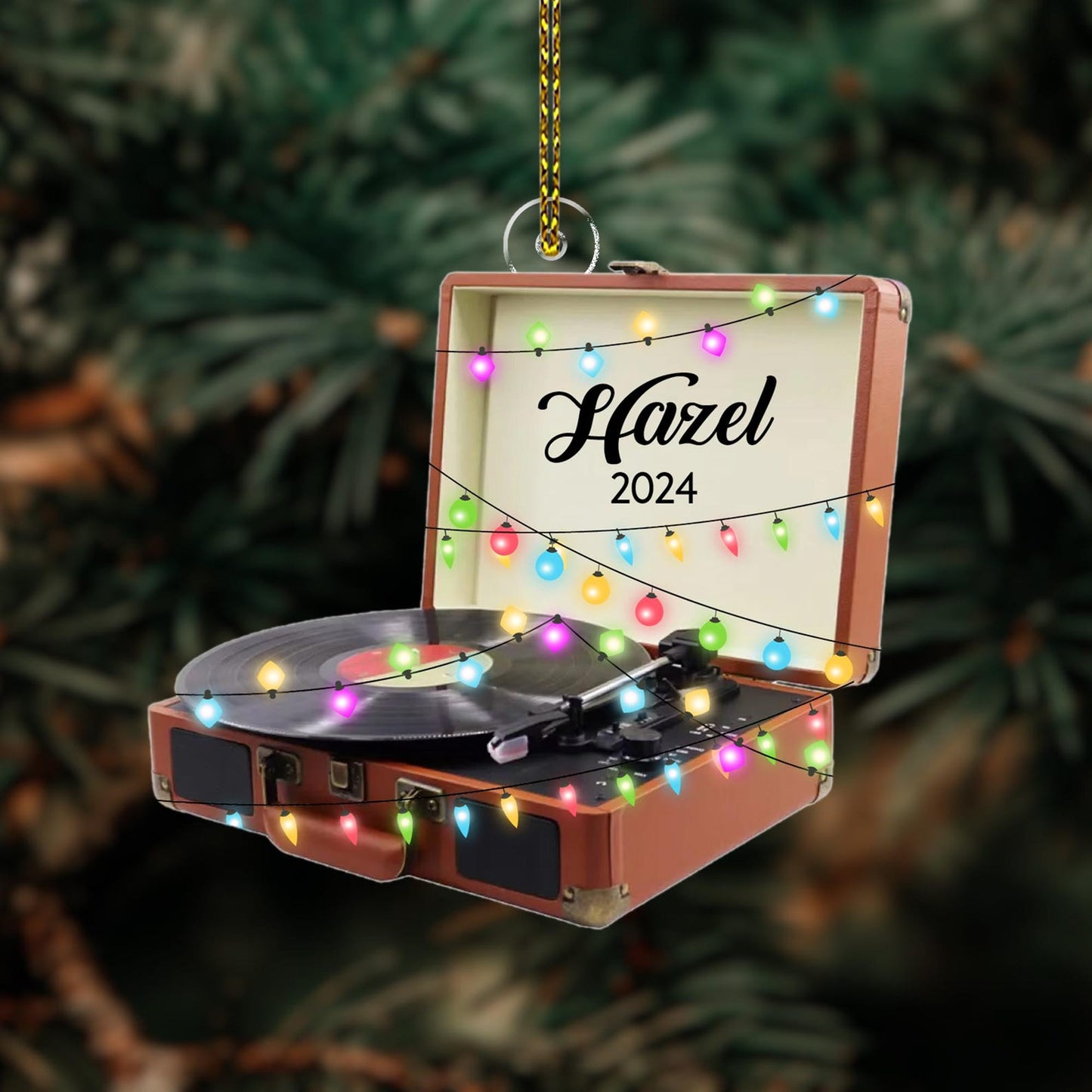 Personalized Vinyl Record Light Christmas Ornament, Custom Name Record Player Ornament ON1268