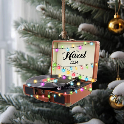 Personalized Vinyl Record Christmas Light Ornament, Custom Name Record Player Ornament ON1576