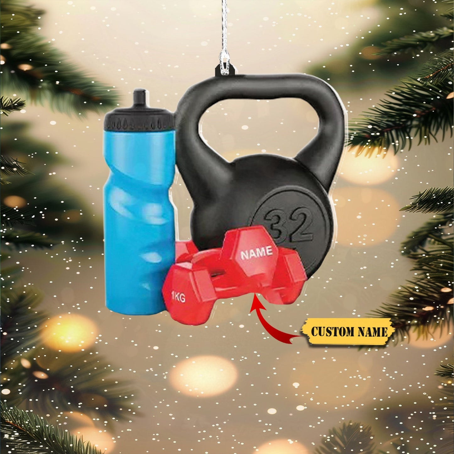 Personalized Dumbbell Christmas Ornament, Custom Name Fitness Ornament ON1349