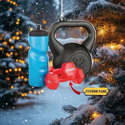 Personalized Dumbbell Christmas Ornament, Custom Name Fitness Ornament ON1349