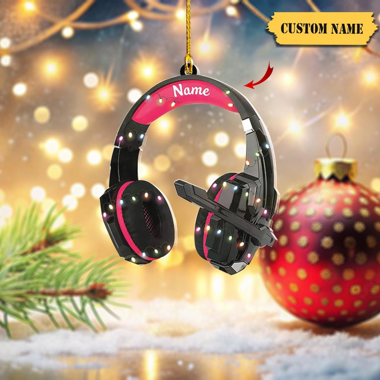 Personalized Gaming Head Phones Light Christmas Ornament, Custom Name Gamer Christmas Ornament ON1076