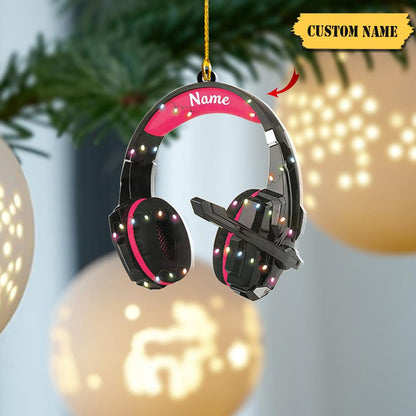 Personalized Gaming Head Phones Light Christmas Ornament, Custom Name Gamer Christmas Ornament ON1076