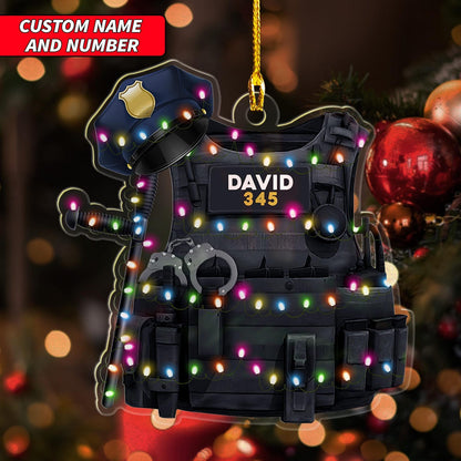 Personalized Police Bulletproof Vest Light Christmas Ornament, Custom Name Police Vest Ornament ON1149