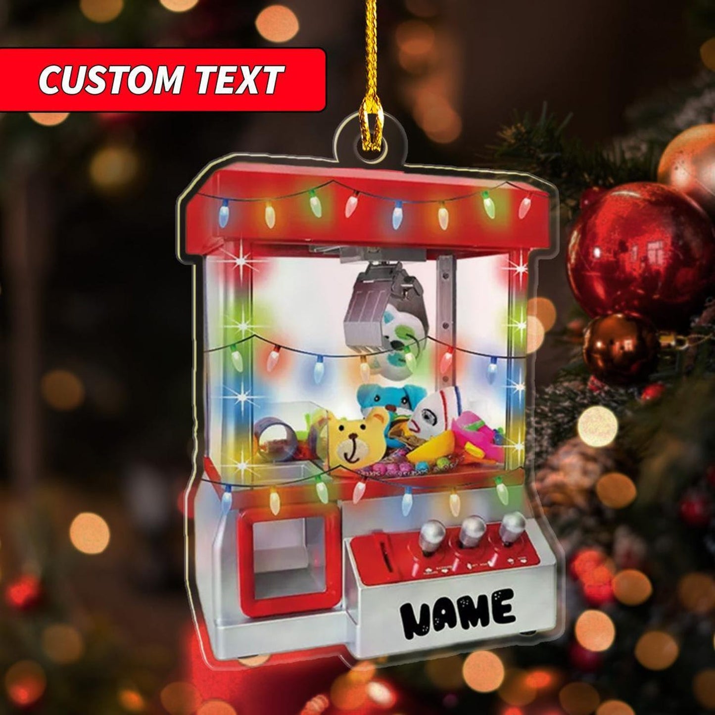 Personalized Plush Toy Vending Machine Light Christmas Ornament, Custom Name Claw Machine Christmas Ornament ON1148