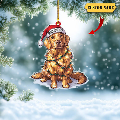 Personalized Golden Retriever Puppy Christmas Light Ornament, Custom Name Golden Retriever Ornament ON1360