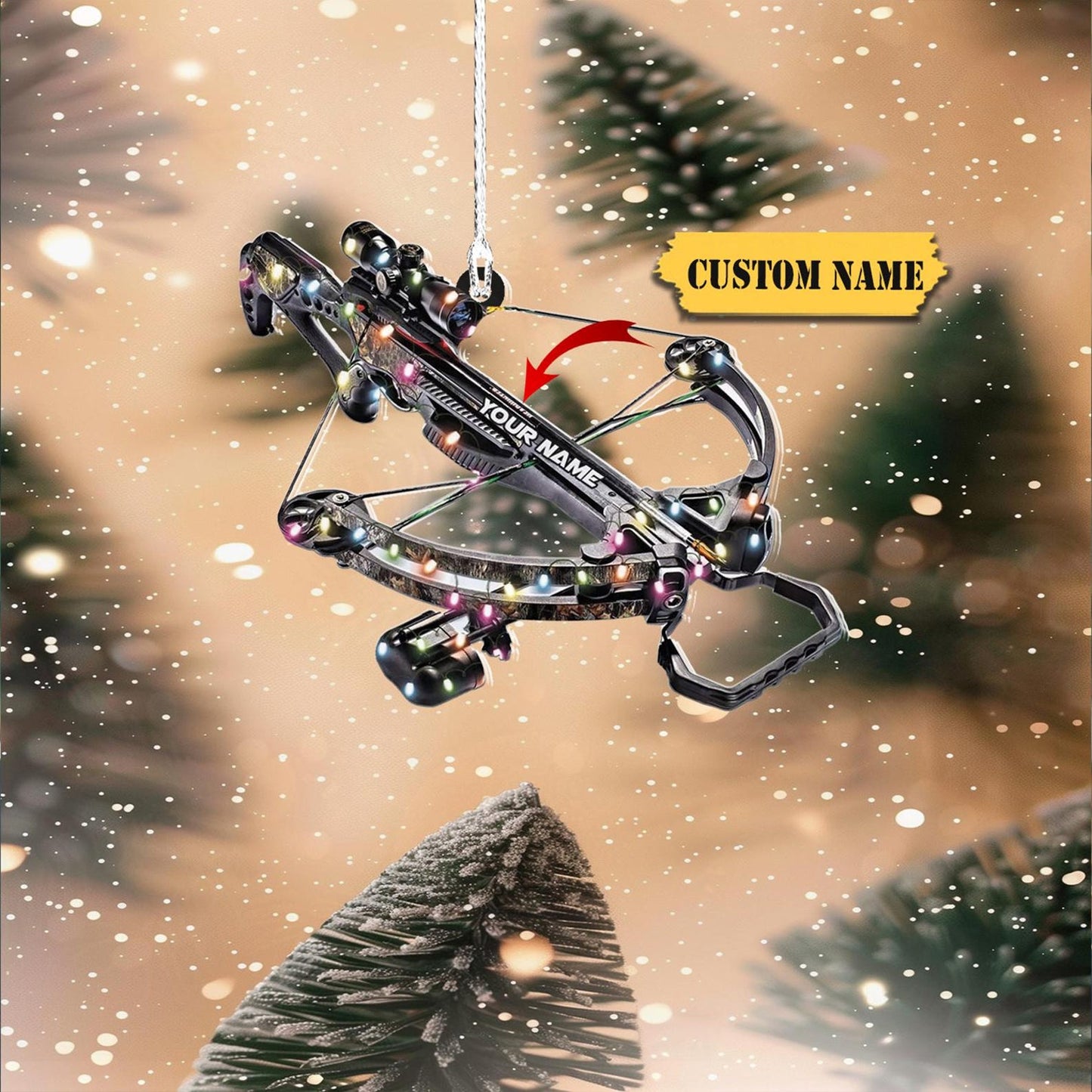 Personalized Old Crossbow Hunting Arrow Light Christmas Ornament, Custom Name Crossbow Hunter Ornament ON0851