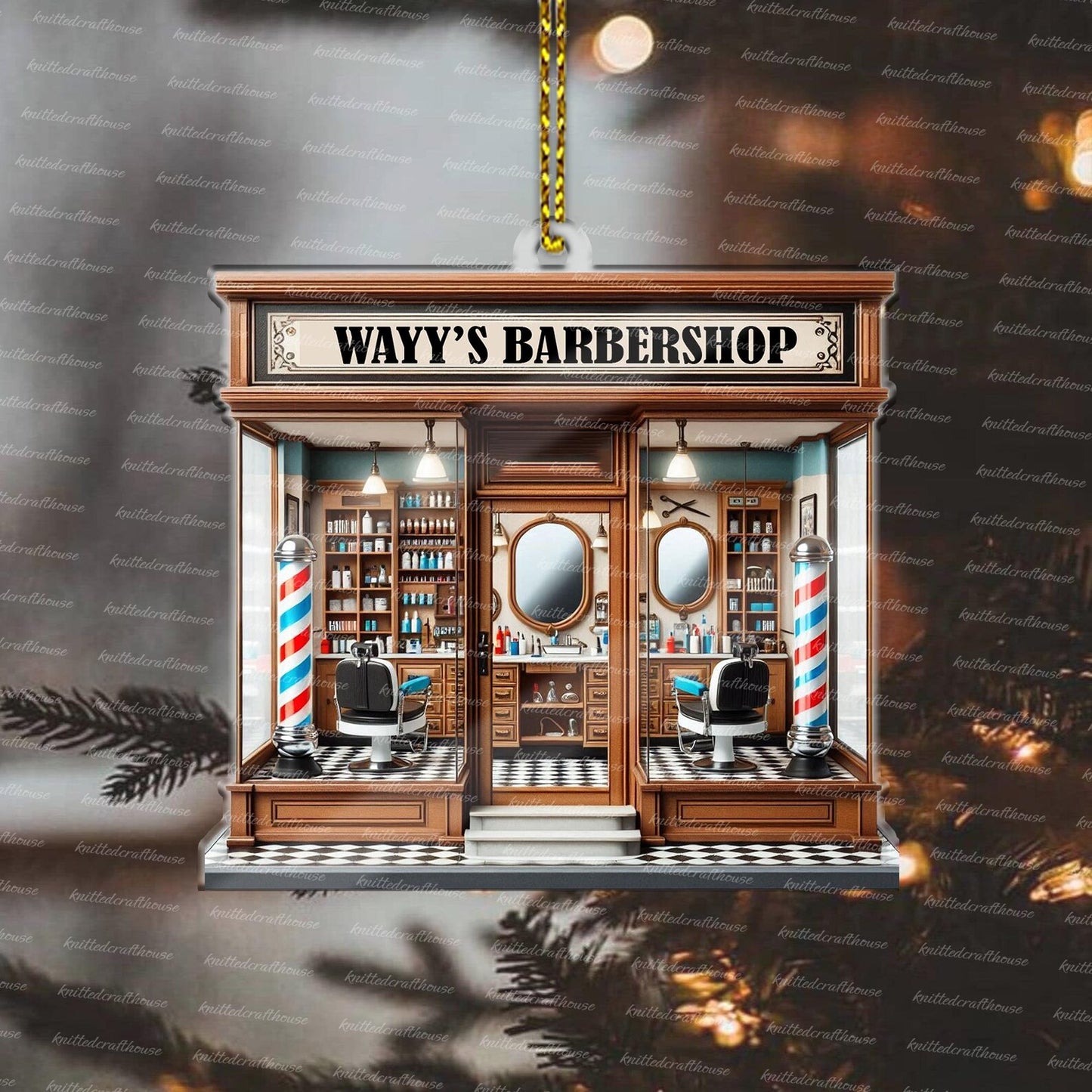 Personalized Barber Shop Xmas Ornament, Custom Name Barber Salon Ornament ON1453