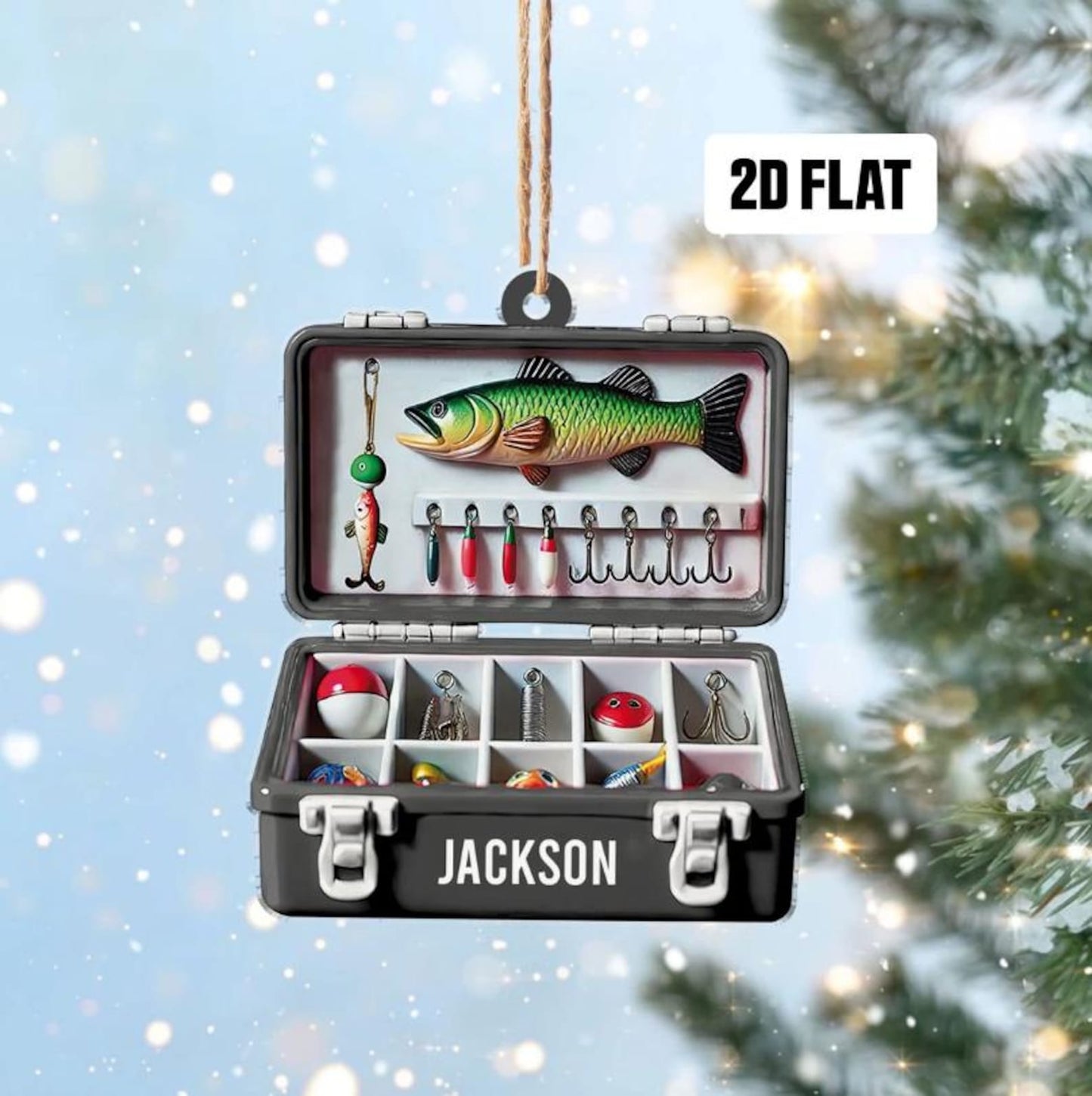 Personalized Fishing Tackle Box Ornament, Custom Name Fisherman Ornament ON1606