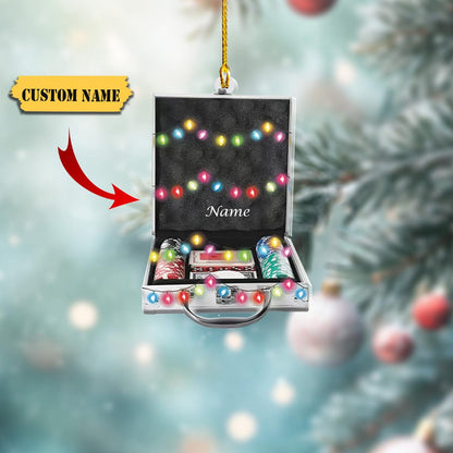 Personalized Poker Chips Bag Christmas Light Ornament, Custom Name Poker Xmas Ornament ON1574