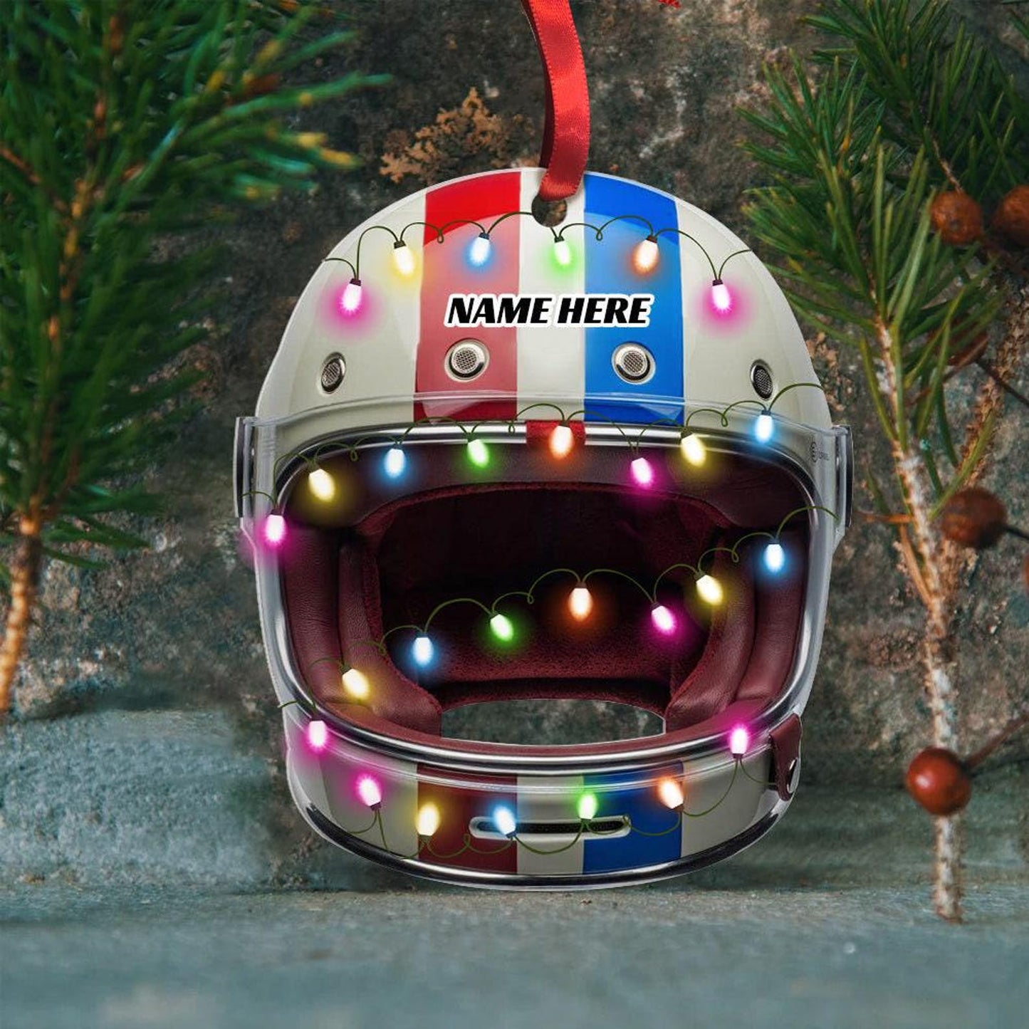 Personalized Racing Helmet Light Christmas Ornament, Custom Name Racing Lovers Ornament ON1049