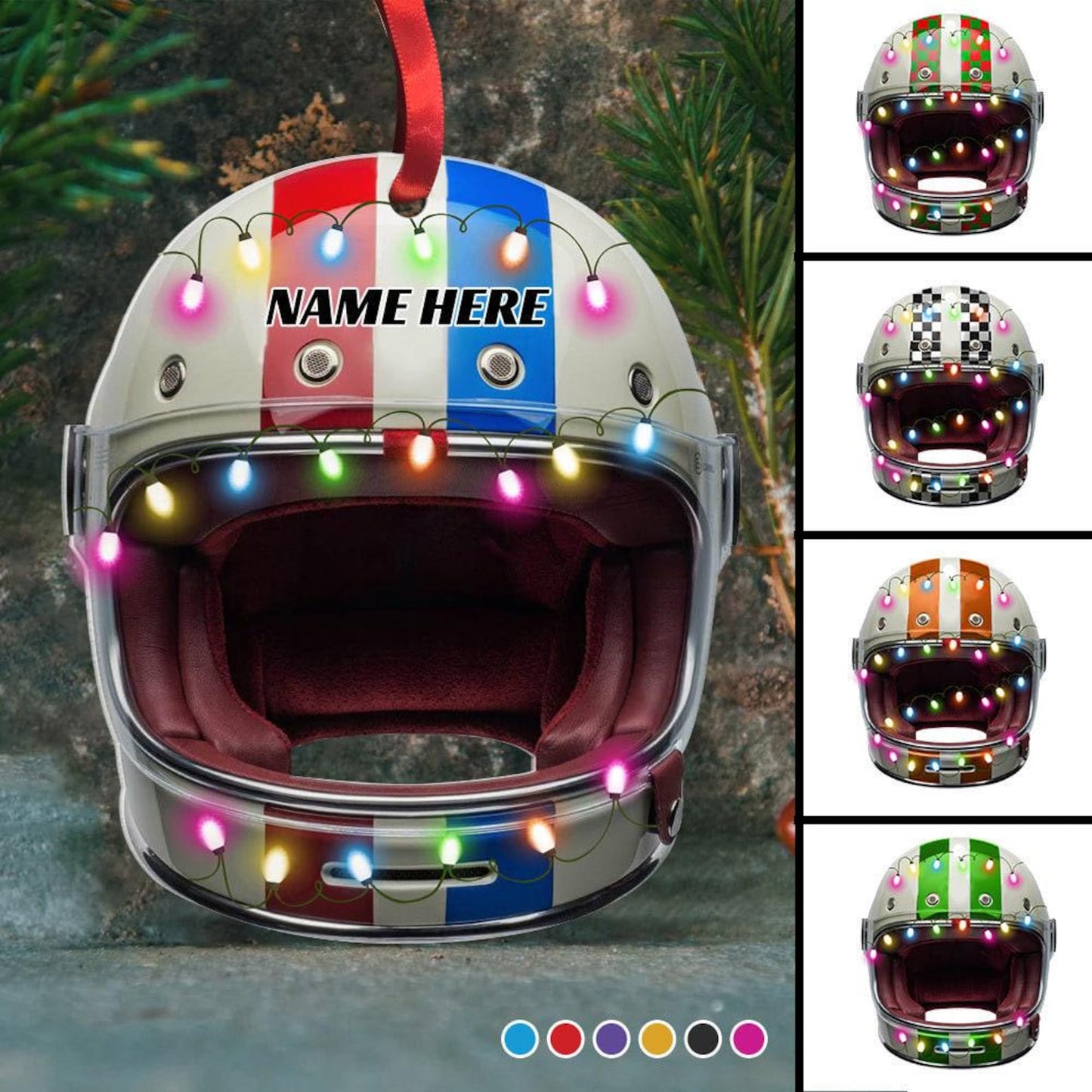 Personalized Racing Helmet Light Christmas Ornament, Custom Name Racing Lovers Ornament ON1049