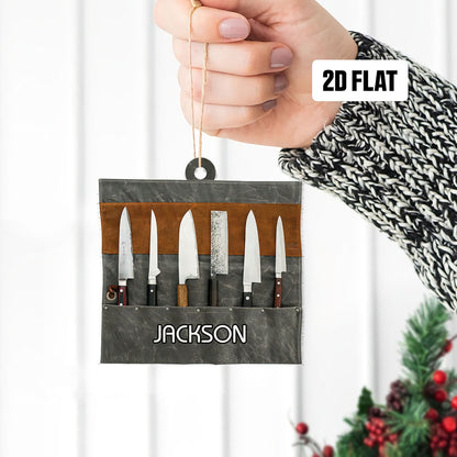 Personalized Chef Knife Set Christmas Ornament, Custom Name Love Cooking Chef Ornament ON1164