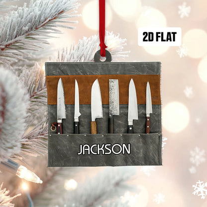 Personalized Chef Knife Set Christmas Ornament, Custom Name Love Cooking Chef Ornament ON1164