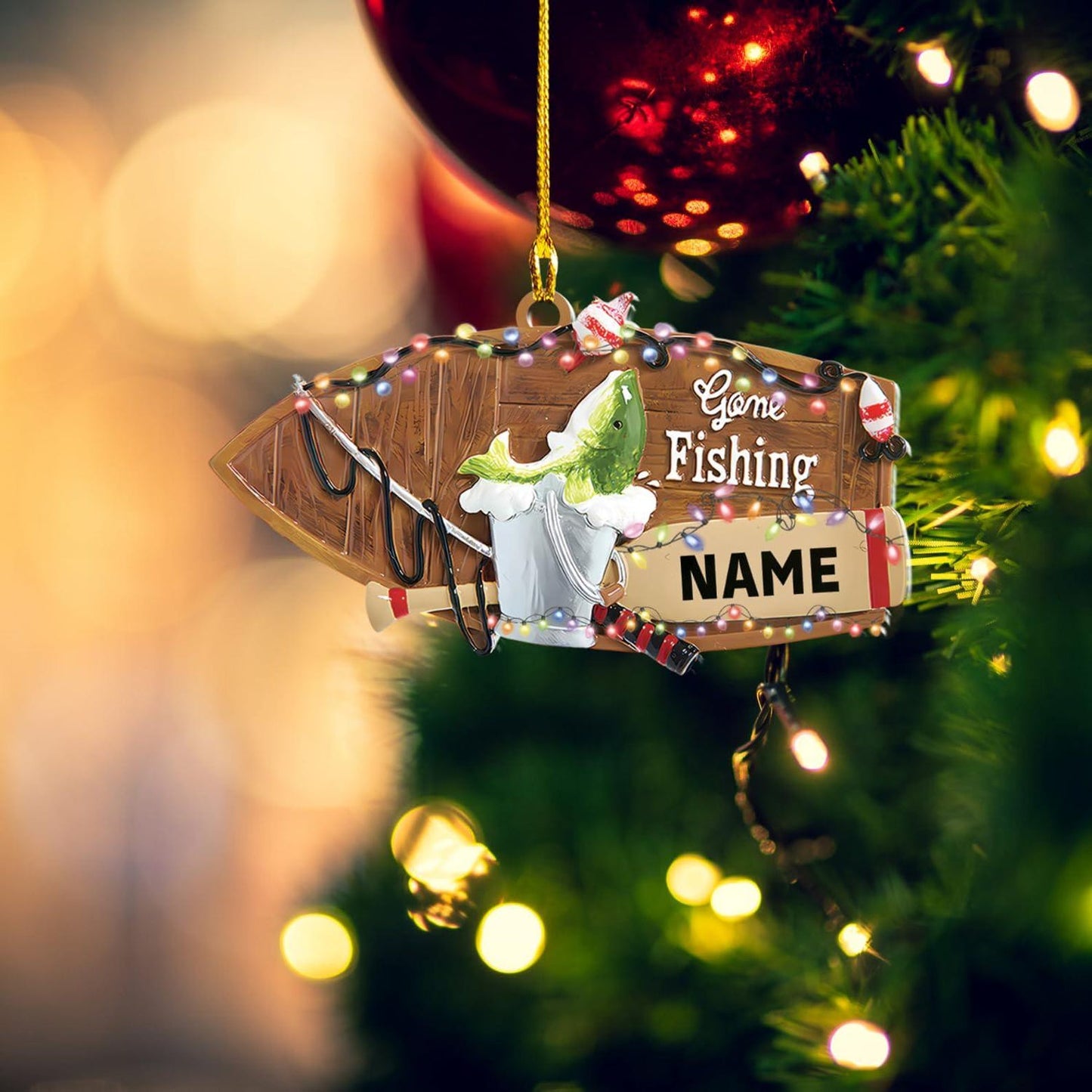 Personalized Gone Fishing Christmas Light Ornament, Custom Name Fishing Lovers, Ornament ON1685