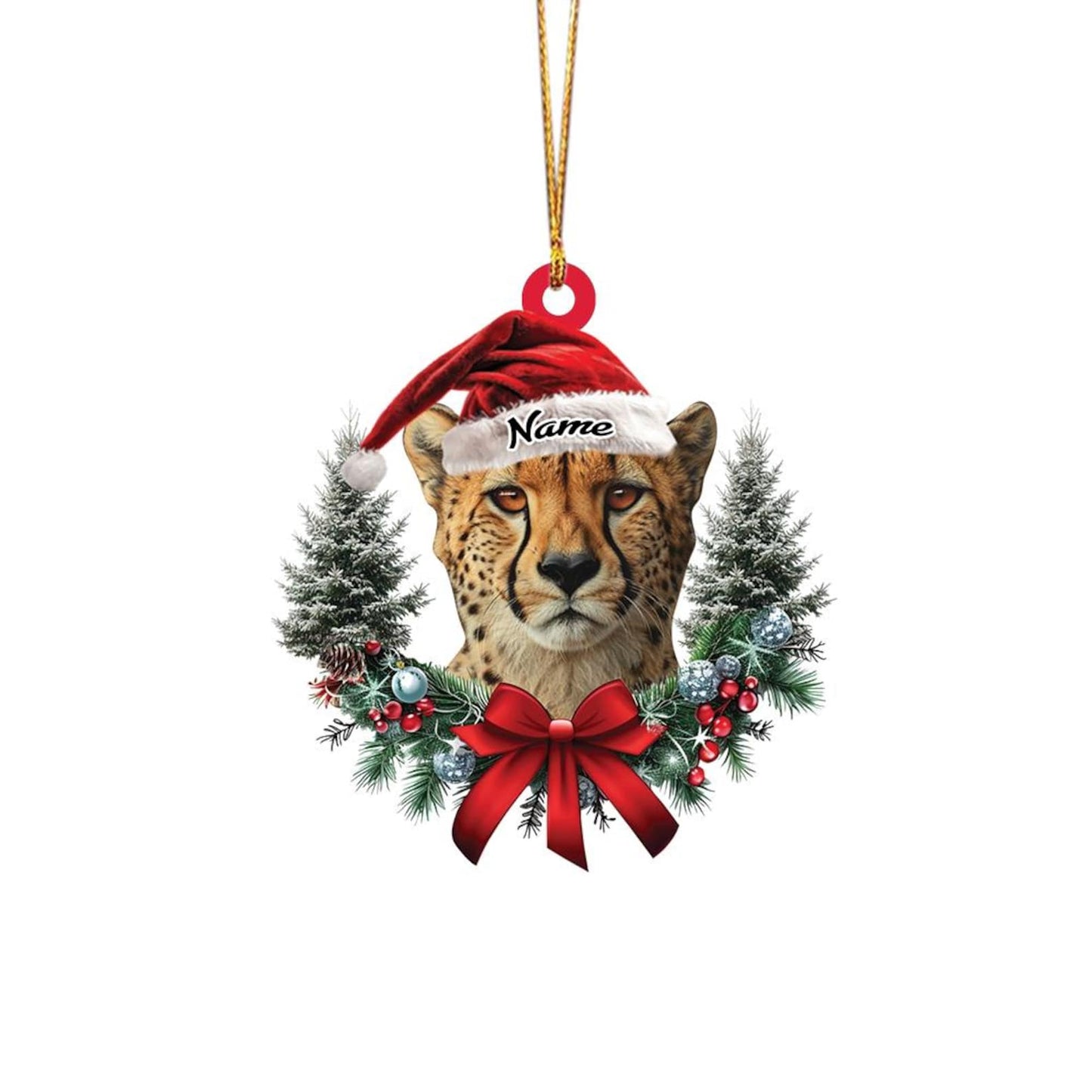 Personalized Cheetah Christmas Wreath Ornament, Custom Name Cheetah Lovers Ornament ON1273