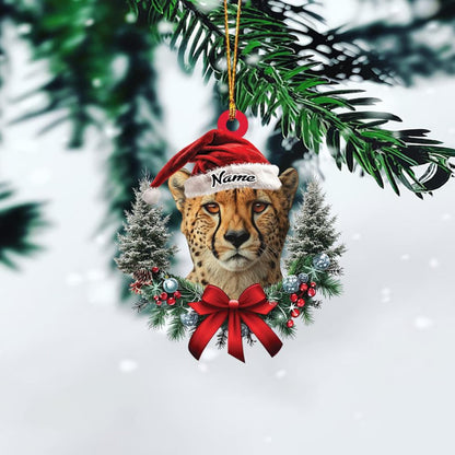 Personalized Cheetah Christmas Wreath Ornament, Custom Name Cheetah Lovers Ornament ON1273