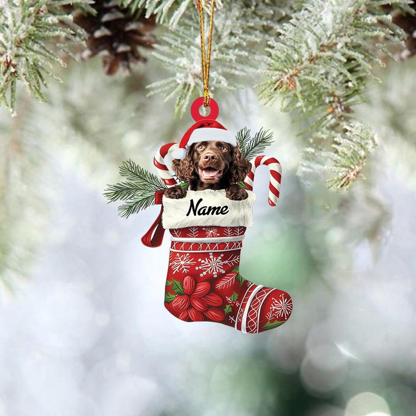 Personalized Boykin Spaniel Stocking Christmas Ornament, Custom Name Boykin Spaniel Ornament ON1278