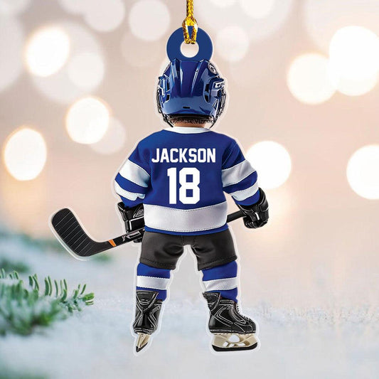 Personalized Ice Hockey Kid Player Ornament, Custom Name Number Hockey Ornament ON1696