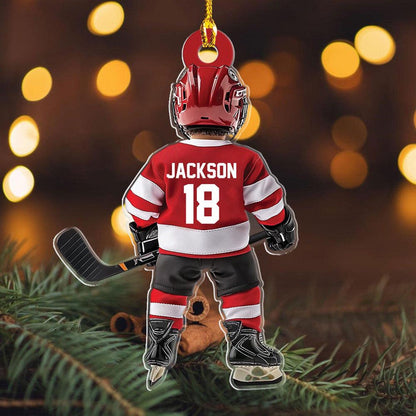 Personalized Ice Hockey Kid Player Ornament, Custom Name Number Hockey Ornament ON1696