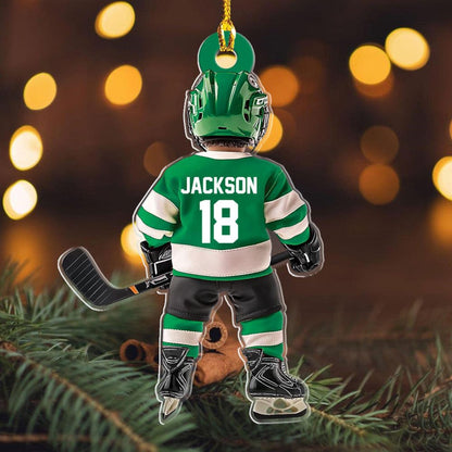 Personalized Ice Hockey Kid Player Ornament, Custom Name Number Hockey Ornament ON1696