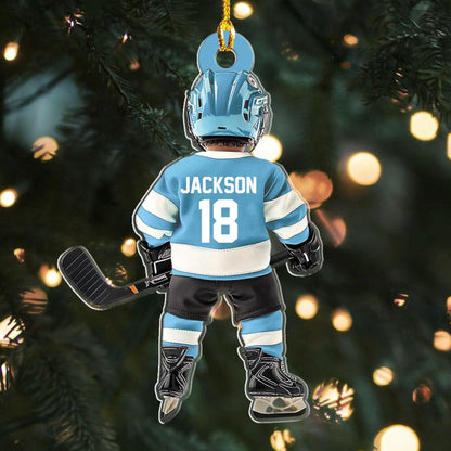 Personalized Ice Hockey Kid Player Ornament, Custom Name Number Hockey Ornament ON1696