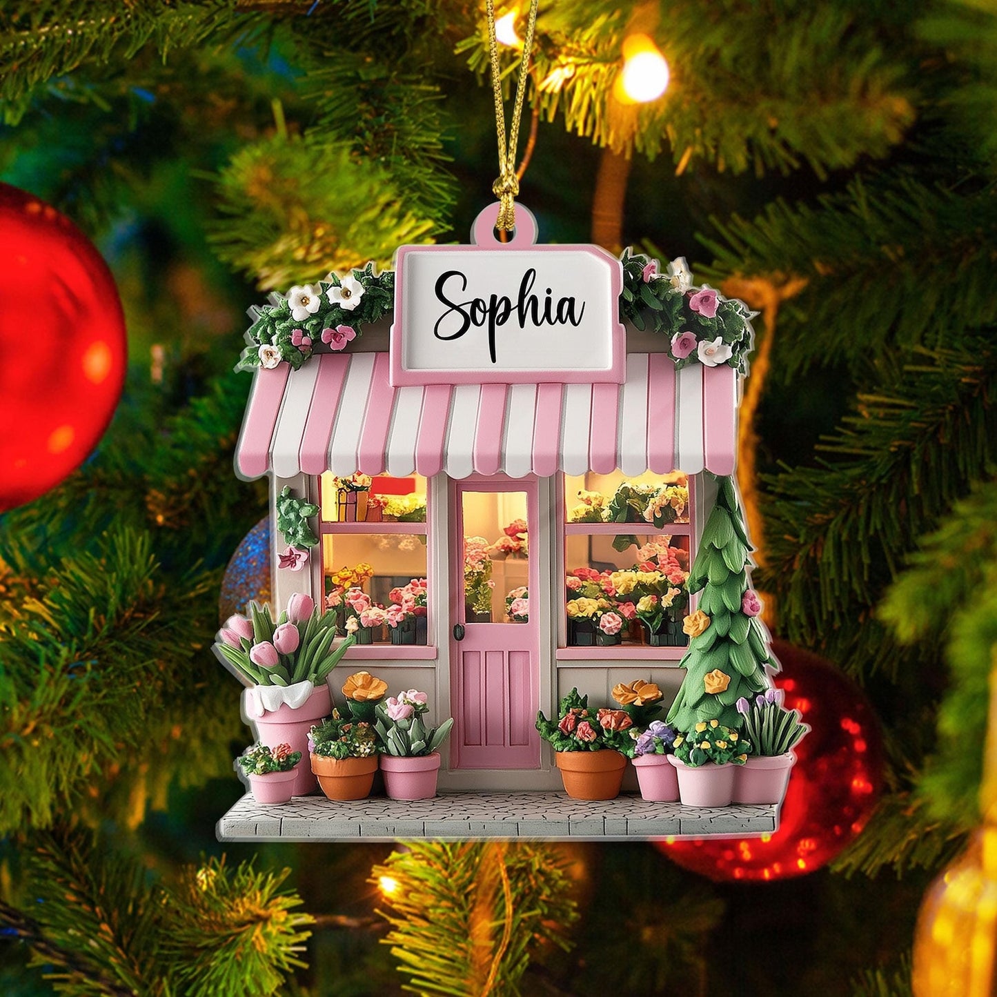 Personalized Flower Shop Ornament, Custom Name Florist Ornament ON1714