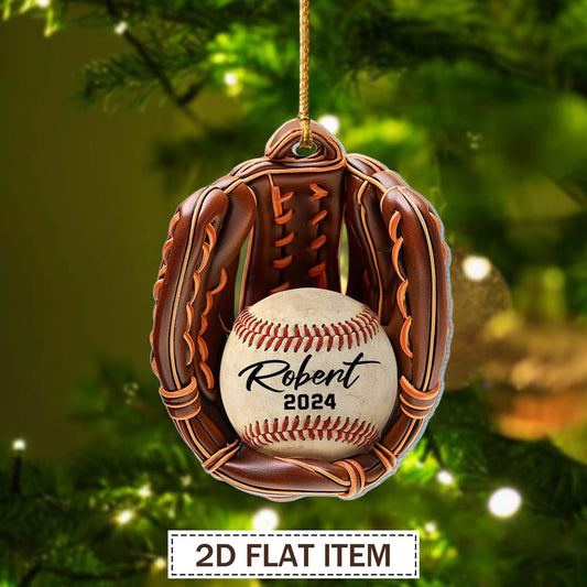 Personalized Baseball Glove Christmas Ornament, Custom Name Baseball Lover Ornament ON1594