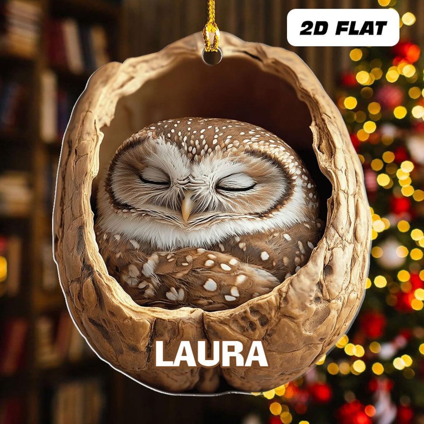 Personalized Sleeping Owl Ornament, Custom Name Owl Christmas Ornament ON1701