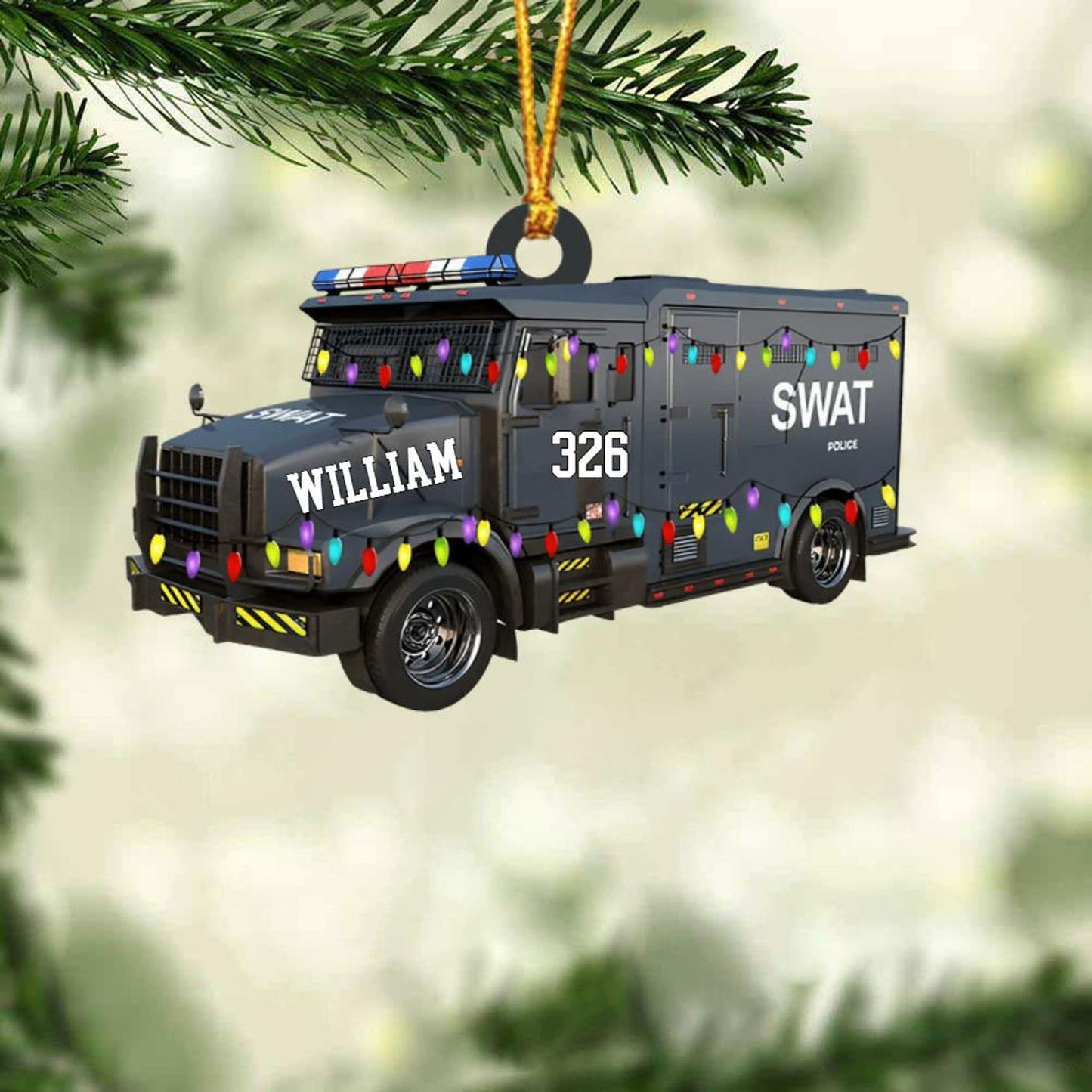 Personalized SWAT Police Vehicle Christmas Light Ornament, Custom Police Christmas Ornament With Name ON1175