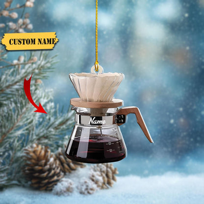 Personalized Pour Over Coffee Christmas Ornament, Custom Name Coffee Lover Ornament ON1078