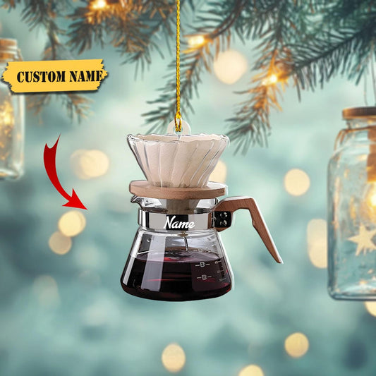 Personalized Pour Over Coffee Christmas Ornament, Custom Name Coffee Lover Ornament ON1078