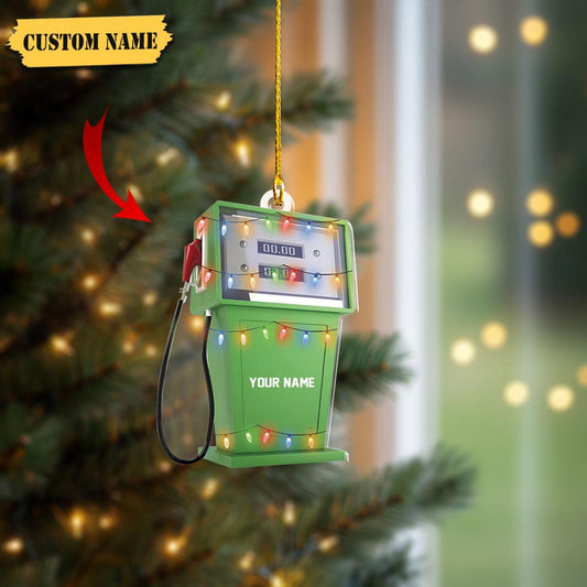 Personalized Petrol Stations Gas Pump Light Christmas Ornament, Custom Name Loved Gas Pump Ornament ON1079