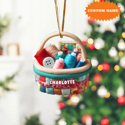 Personalized Sewing Basket Christmas Ornament, Custom Name Sewing Lover Ornament ON1744