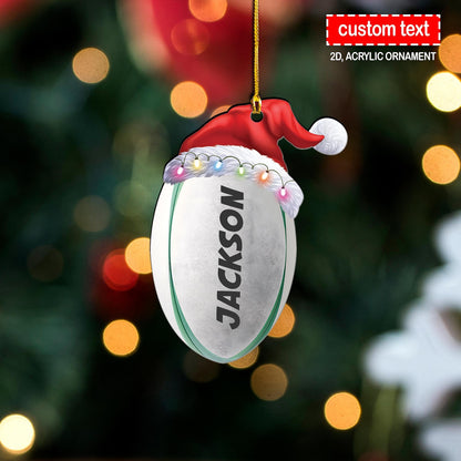 Personalized Rugby Ball Christmas Light Ornament, Custom Name Rugby Lover Ornament ON1299