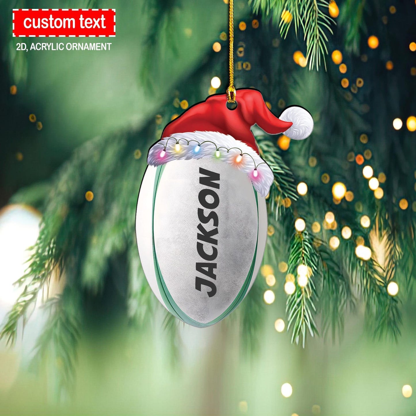 Personalized Rugby Ball Christmas Light Ornament, Custom Name Rugby Lover Ornament ON1299