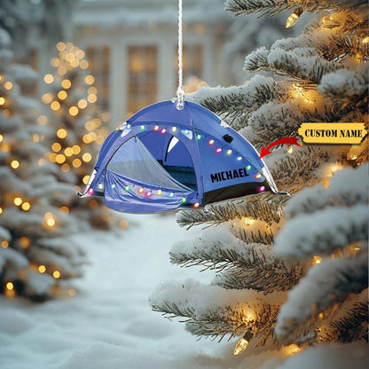 Personalized Camping Tent Christmas Light Ornament, Custom Name Camping Lover Ornament ON1500