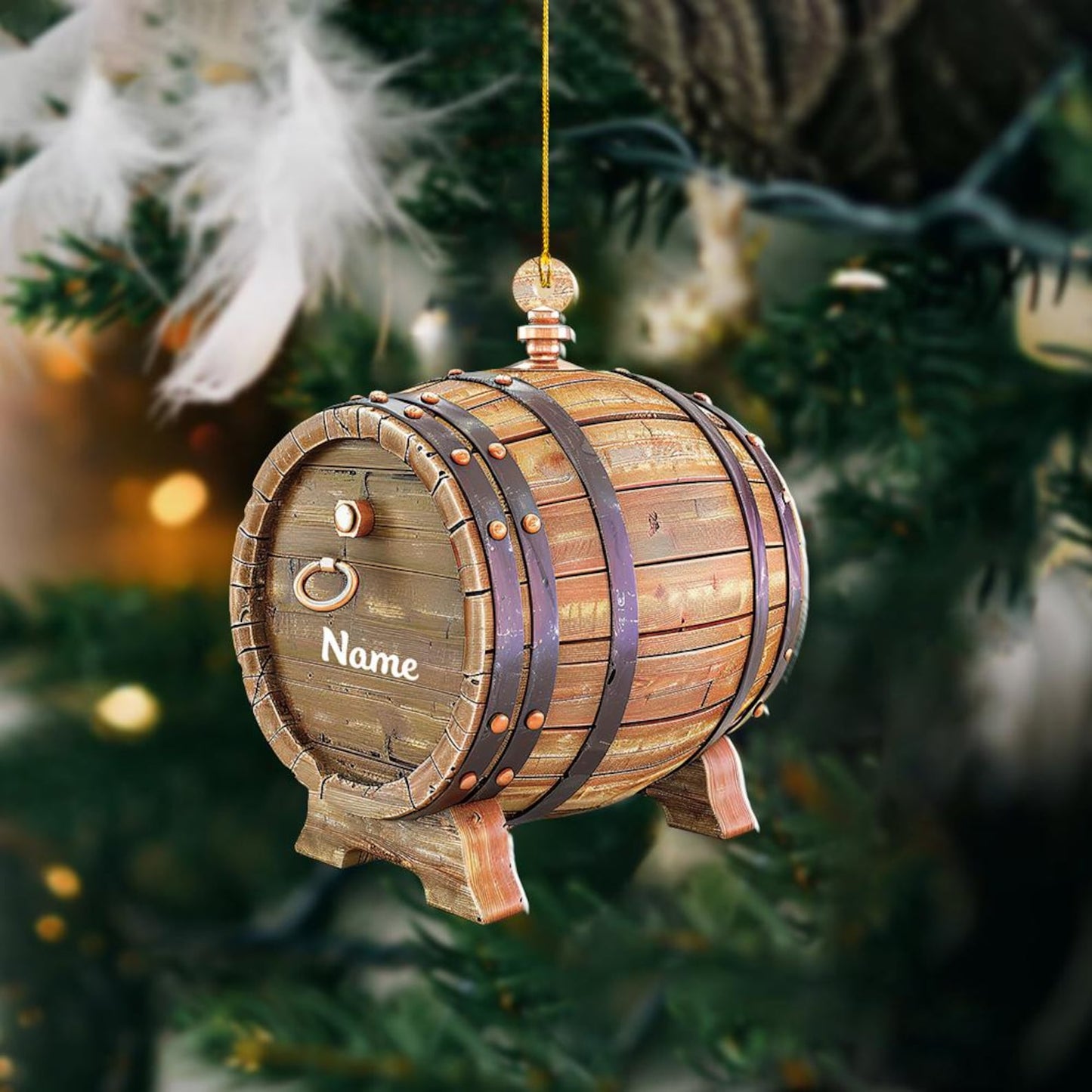 Personalized Barrel Oak Whiskey Ornament, Custom Name Bourbon Whiskey Drum Ornament ON1242