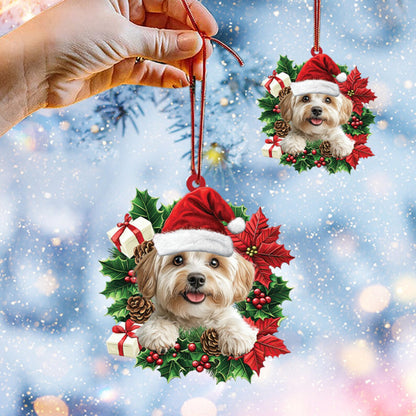 Havanese Dog Christmas Wreath Ornament, Havanese Dog Lover Christmas Ornament ON1588