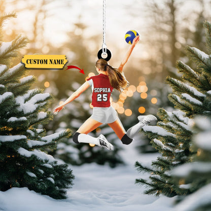 Personalized Jumping Volleyball Girls Player Ornament, Custom Name Number Volleyball Christmas Ornament ON1106