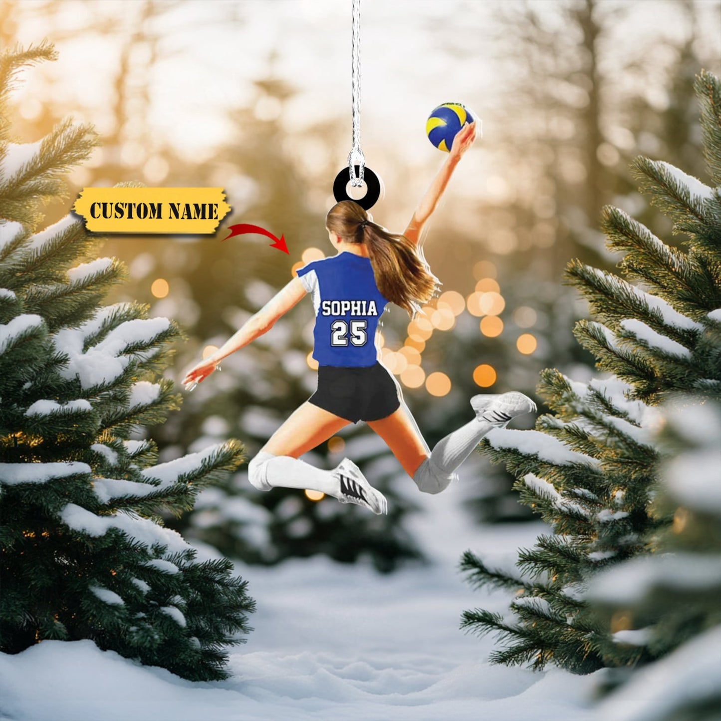 Personalized Jumping Volleyball Girls Player Ornament, Custom Name Number Volleyball Christmas Ornament ON1106