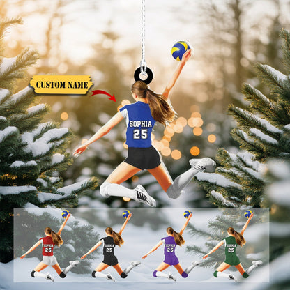 Personalized Jumping Volleyball Girls Player Ornament, Custom Name Number Volleyball Christmas Ornament ON1106